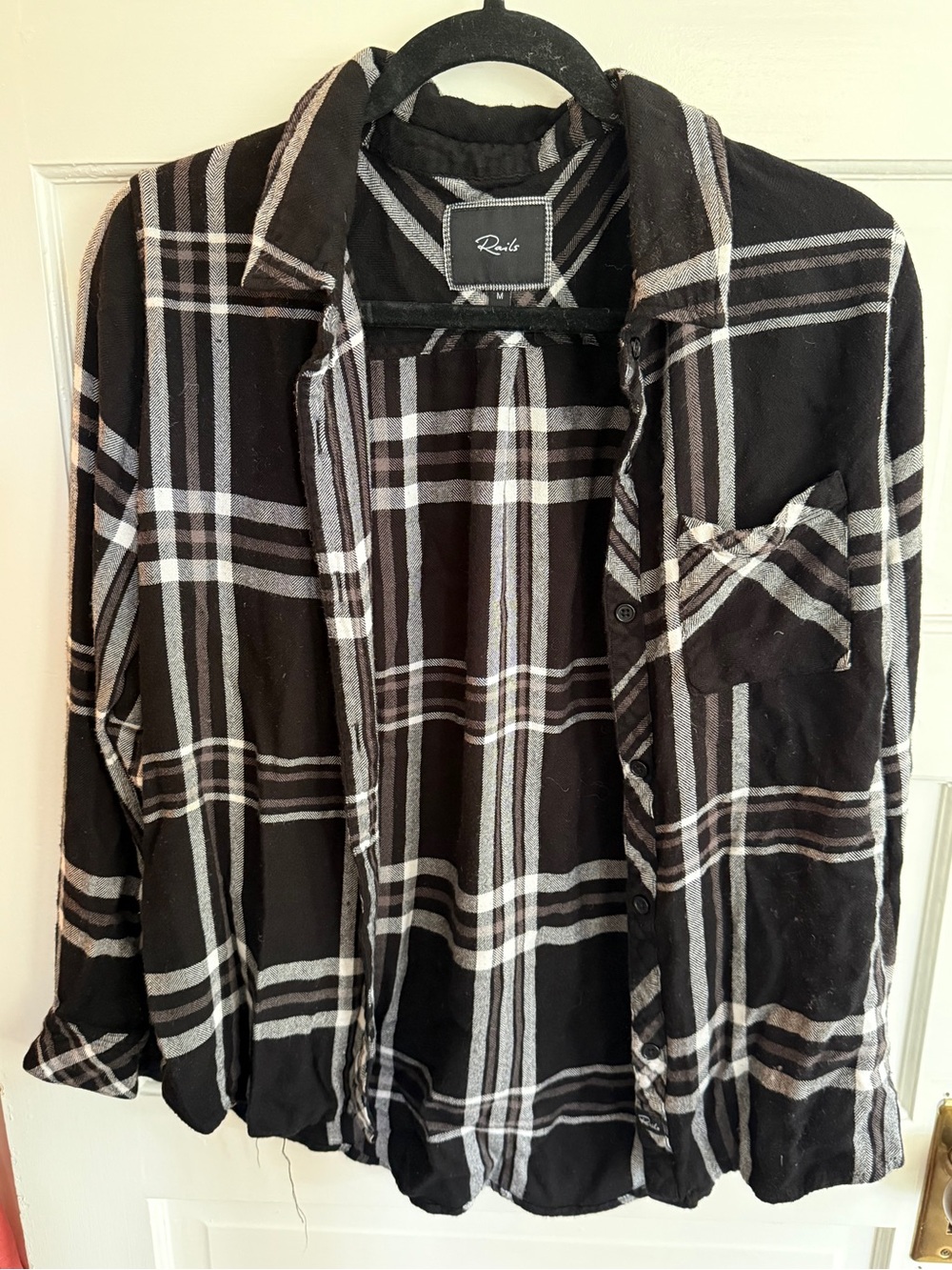 Rails women’s Black Plaid Button-Down Shirt with White Stripes